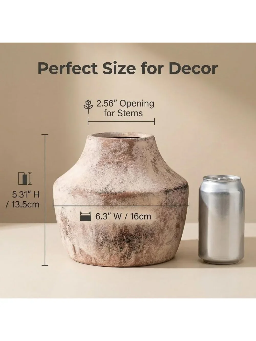 5.3 Inch Small Terracotta Ceramic Farmhouse Vase With Handles For Living Room